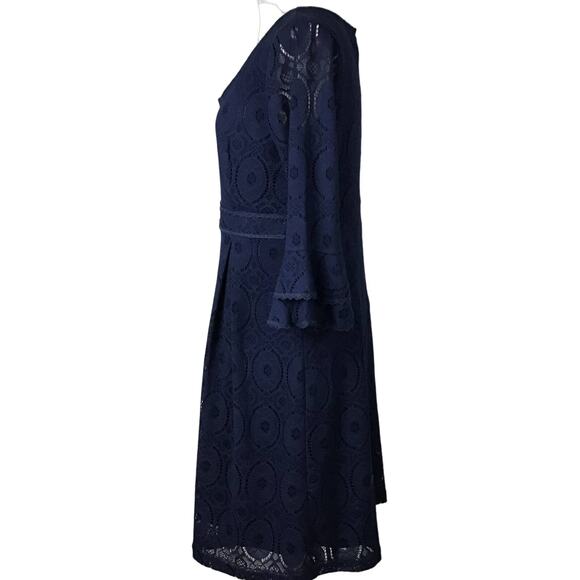 Rabbit Rabbit Rabbit Empire Waist Navy Blue Lace A Line Dress Bell Sleeve sz 10 - Picture 3 of 11